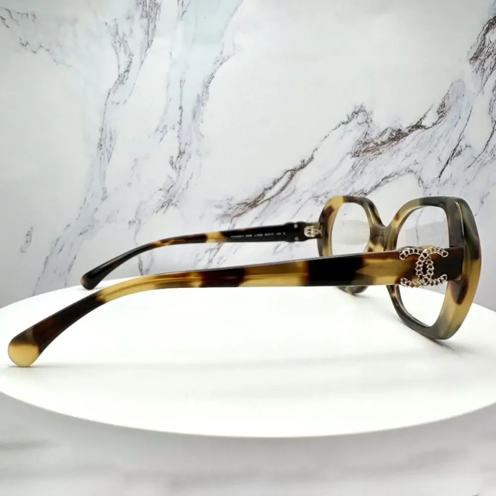 New CHANEL Eyeglasses Brown Gold Chain CC Square Acetate Womens - Picture 7 of 16